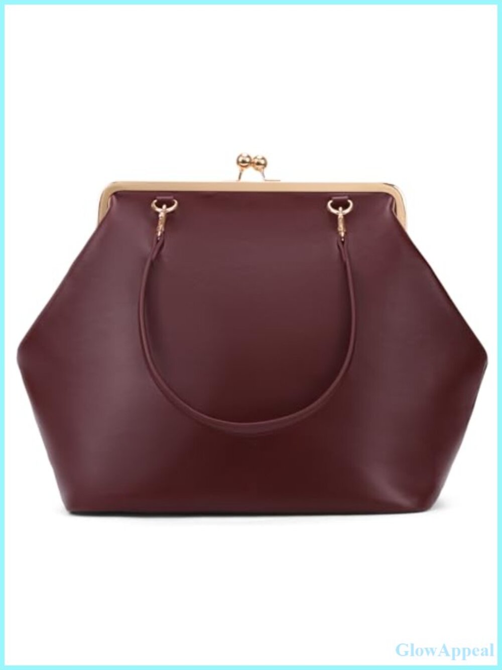 Kiss Lock Bag PU Leather Medium Top Handle Tote Shoulder Messenger Clutch